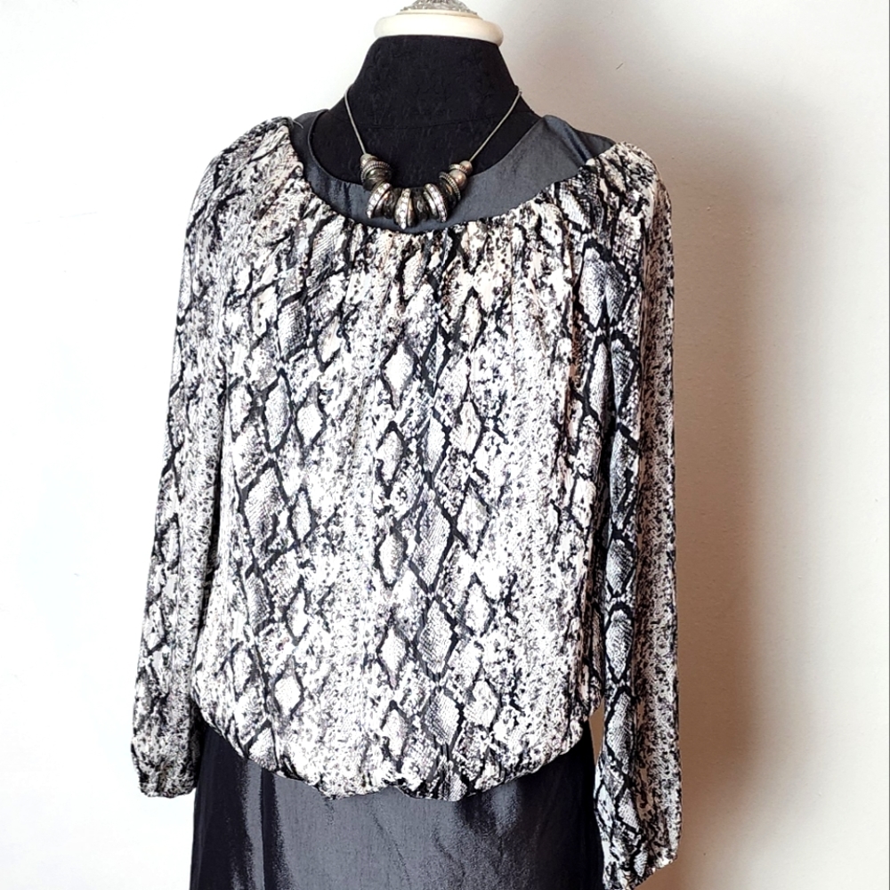 ♥Do+BE blouse python print snake black grey silver TOP-Medium-Long Sleeve